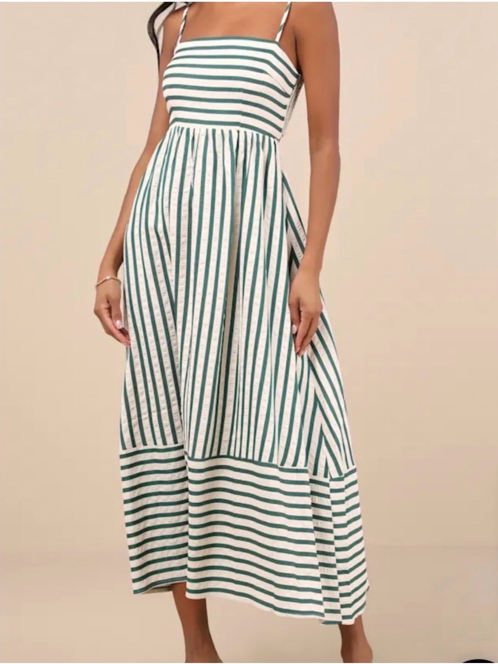 Lulu's Green & White Striped Spaghetti-Strap Maxi Dress